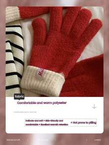 1 par de guantes de mujer de invierno acolchados de terciopelo con parches, guantes casuales de punto para pantalla táctil de estilo coreano para hombres, adecuados para actividades diarias, deportes, montar en bicicleta, fiestas, correr, pasear perros, festivales, se pueden regalar en el Día de San Valentín, temporada de regreso a clases - Multicolor - Ver 14