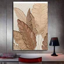 Neutral Toned Dried Tropical Leaf Canvas Wall Art - Boho Minimalist Nature Print, Earthy Neutral Home Decor For Living Room Bedroom, Organic Textured Botanical Poster, Warm Beige-Tone Natural Artwork, Ready-To-Hang Rustic Chic Decor For Cozy Contemporary Interiors - 棕色 - 查看 6