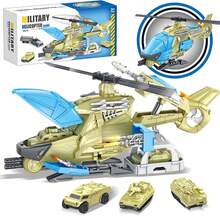 3件套儿童直升机玩具，含3辆迷你小车、救援篮、子弹发射装置，适合3岁及以上男孩，STEM教育学习玩具 - 彩色 - 查看 1