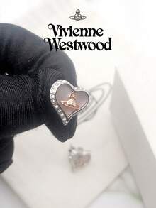 Vivienne Westwood 1pc Petra Brass Heart Rhinestone Earrings - Silver, Fashionable & Elegant Versatile Stud Earrings - Silver - View 11