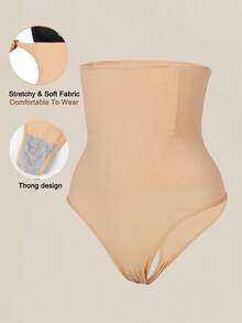 1 Pc High Waist Seamless Thongs Tummy Control Panties Women Panty Slimming Underwear Butt Lifter Belly Shaping Cincher Brief Waist Trainer Body Shaper Sheath Flat Belly Woman Shapewear - Apricot - View 8