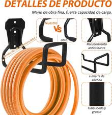 2 PCS Soporte para Manguera de Jardin, Base para Manguera de Jardin Pared, Ganchos de Almacenamiento Resistentes, Con 3 Ganchos para Garaje, Para Herramientas de Jardín, Escaleras, Bicicletas (Negro) - Negro - Ver 2