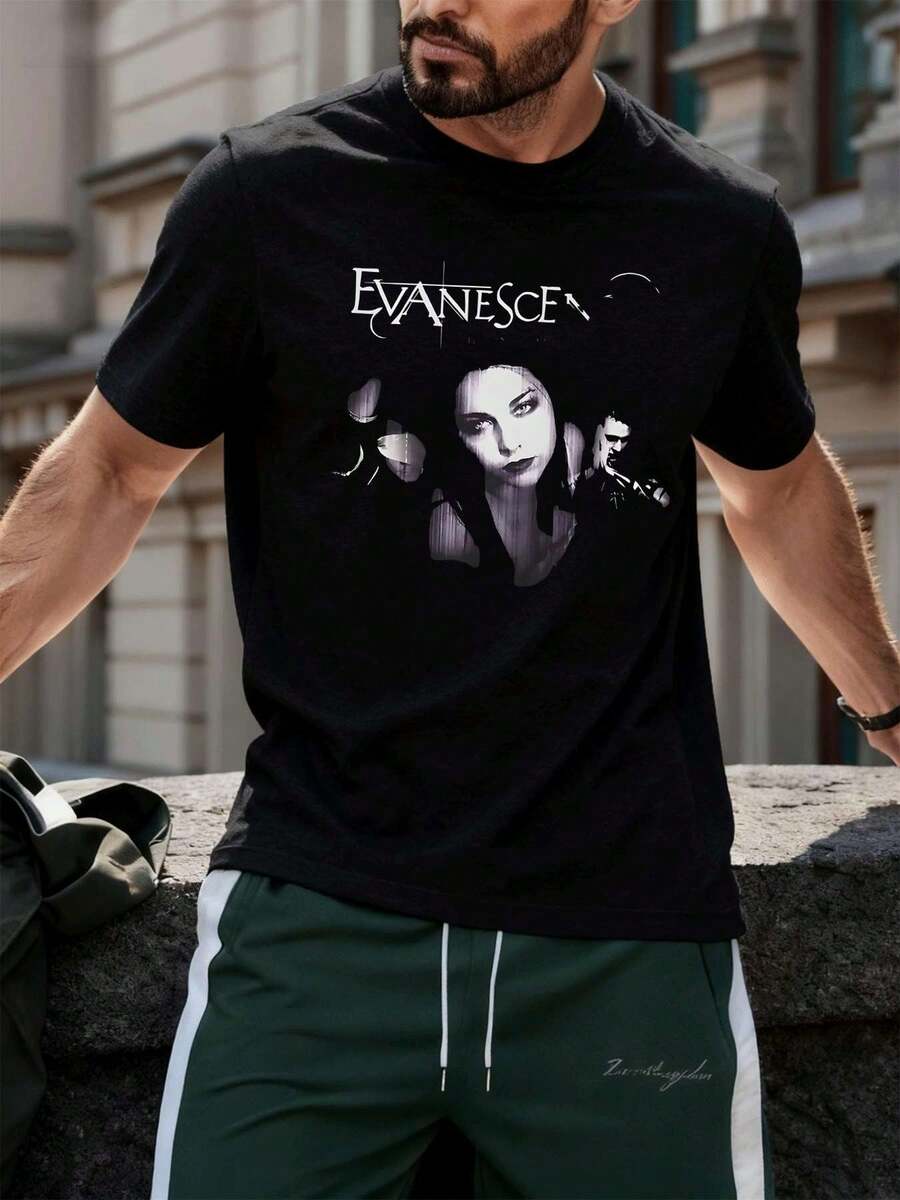 Evanescence Band Premium Cotton T-Shirt, Relaxed Fit, Casual, Art Print - 黑色 - 查看 1