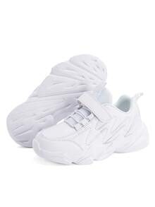 1 Pair Kids' Low-Top Casual Sneakers, Solid Color, Adjustable Hook And Loop, Easy On/Off, Suitable For Spring/Autumn - White - View 5