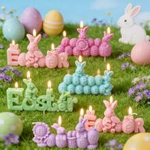 复活节快乐标语兔子蜡烛模具 3D兔子香薰蜡烛石膏模具 DIY花兔设计手工蜡烛制作模具 - 白色 - 查看 1