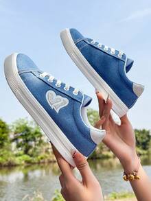 Women's Fashion Flat Casual Shoes In White, Black, Blue - Fashionable Versatile Sneakers For All Seasons - Blue - View 4
