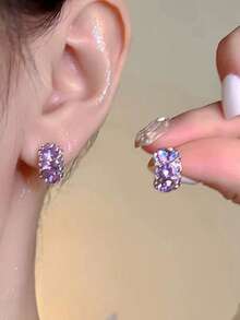 1 Pair Vintage Colorful Rhinestone C-Shaped Clip-On Earrings For Women, No Piercing Needed, Elegant Design For Autumn/Winter - Clip - View 2