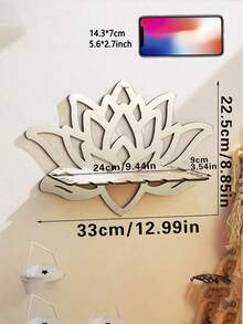 1pc Black Wooden Lotus Shaped Wall Hanging Decor Rack, Boho Style, Ideal For Meditation And Home Decor. This Wall Mounted Shelf Can Be Used To Display Crystals And Decorative Items, Suitable For Walls In Home, Bedroom, Living Room And More. - Black (flat Stand) - View 12