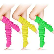 Long Leg Warmers Women 24 Inch Over Knee Knit Ribbed Leg Warmer Stirrup Yoga 80s Party Dance Ballet Supply - 均碼 + 黃色,綠色,玫瑰紅 + 3 - 查看 1