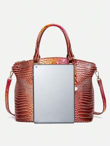 Luxurious Crocodile Pattern Cross-Body Top-Handle Bag - High-End Fashion Handbag For Women's Work And Daily Use - Premium Quality, Stylish Design, Multiple Pockets, Adjustable Strap - Hồng + Nâu - Xem 8