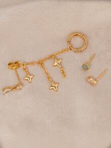 Bộ 3 bông tai hình giọt nước đính đá Cubic Zirconia hình ngôi sao thanh lịch, thích hợp cho phụ nữ đeo hàng ngày, hẹn hò, dự tiệc, lễ hội âm nhạc, hoặc đeo nhiều lớp. - Vàng - Xem 5