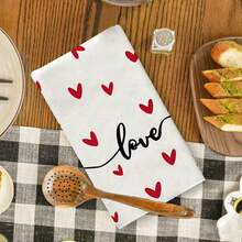 2条黑色和红色心形厨房毛巾，浪漫情人节礼物，超强吸水抹布，柔软耐用，可机洗，多功能节日装饰，送给家人和朋友的生日礼物，适用于烹饪、烘焙、清洁、浴室、餐桌装饰 - 完美的家居装饰之选。 - 彩色 - 查看 5