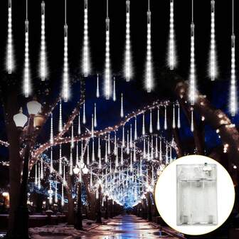 Batteridrivna ljusslingor med meteorregn - 11,81 tum, kaskadliknande regndroppseffekter för trädgård, uteplats, bröllop, fest och högtidsdekorationer