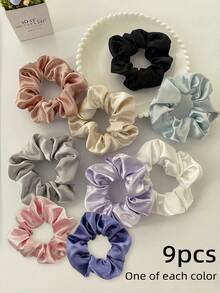 24/12/10件套女士纯色缎面丝绸发圈，柔软缎面弹力发带，不伤发，适合高马尾和日常佩戴