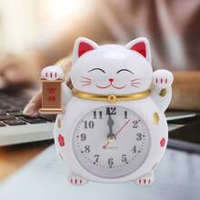 Lindo Reloj de Gato de Dibujos Animados, Reloj Despertador de Gato de la Suerte, Reloj de Escritorio de Dibujos Animados con Forma de Gato de Buena Suerte para el Hogar, Reloj - YF2025B + BLANCO - Ver 5