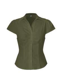 Y2K Preppy Style Women's Shirt, With Collar, Front Button, And Tie Back Design, Fitted Cute Short Sleeve Top, Suitable For Graduation Season, Street Style And Dates Summer - Army Green - View 3