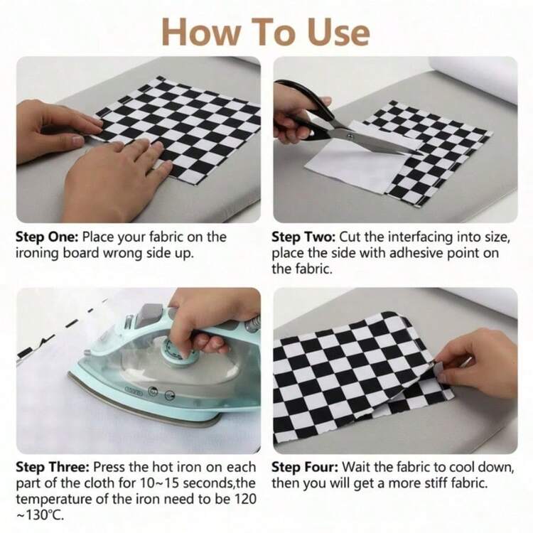 1 rulle enkelsidigt upplösligt mellanlägg, lämplig för sömnad, strykning, smältbart mellanlägg, enkelsidigt självhäftande stabiliseringsmedel, polyesterfiberduk, smältbart mellanläggsmaterial, tillämplig för tyger, väskor, plånböcker, vadderingar, kjolar, hantverk - Vitt - Visa 4