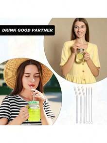 2/5/10 pièces Pailles en verre avec brosse de nettoyage, convient pour boire des boissons froides/chaudes, jus, lait, réunions de famille, vacances, cadeaux. Applicable pour la maison, la cuisine, le restaurant, le bar à musique, les fêtes, les anniversaires, les mariages - Multicolore - Voir 4