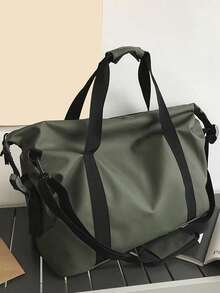 Korean Style Ins New Large Capacity Travel Bag, PU Leather Waterproof Shoulder Bag, Handbag, Minimalist Luggage Bag, Sports Gym Bag Beachweekend Bag Vacation Bags For Travel - Army Green - View 11