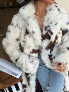 Seelio 秋冬新款女士时尚别致动物纹仿皮草加厚外套，高端度假风 - 花色 - 查看 6