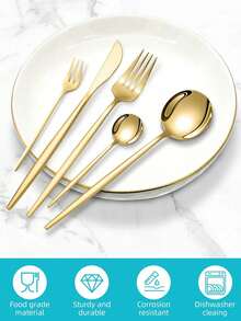 Bộ dao nĩa bằng thép không gỉ 15/20/30 món, Bộ dao nĩa mạ vàng sang trọng 15/20/30 món, Nĩa, thìa, thìa trà mạ vàng có thể tái sử dụng, thích hợp cho gia đình, nhà hàng, khách sạn, đám cưới, tiệc tùng và sử dụng hàng ngày, đóng gói hộp quà tặng, đồ dùng giáo dục. - - - Xem 9