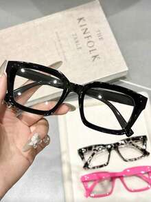 1副方形镜框眼镜，透明镜片，适用于阅读、游戏、看电视、使用电脑和手机，男女通用眼镜配件，女士防蓝光眼镜 - 白豆花 - 查看 4