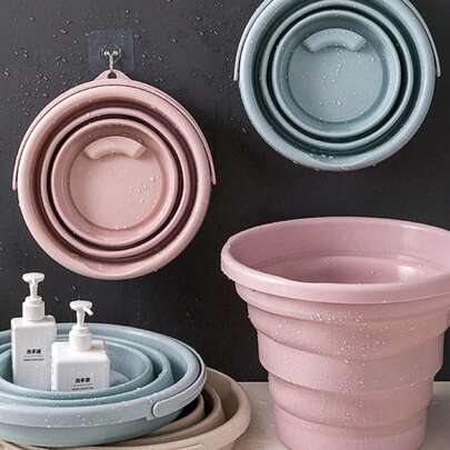 1pc Foldable Bucket With Handle - Durable Plastic Collapsible Bucket, Suitable For Car Washing, Camping, Fishing And Cleaning - Lightweight And Portable, Large Capacity Camping Water Container