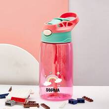 16oz/480ml Personalized Water Bottle For Kids, With Straw And Cap, Birthday/Back To School Supplies, Reusable, Suitable For Children, Boys, Girls And Teens, Great Gift Idea. 12oz/350ml Stainless Steel Water Bottle For Kids, With Silicone Straw, Unicorn, Butterfly, Space, Construction Vehicle Themes, Pink, Green, Blue, Purple, 5 Color Options, Children, Urban Chic, Modern, Colorful, Cute - Style 2 - View 29