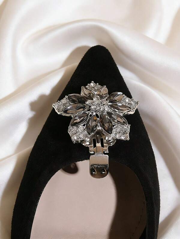 1pc Detachable Crystal Rhinestone Faux Flower Shoe Clip, Luxurious Elegant Black Shoe Buckle, Versatile For High Heels/Business Shoes/Wedding Shoes/Bags & Other Accessories