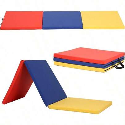 Gymnastics Mat - Folding Gymnastic Mat For Tumbling, Stretching, Yoga & Arts - Thick PU Leather - Indoor/Outdoor