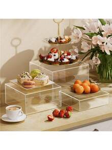 1/3/6/8 Pcs Acrylic Self-Serve Buffet Display Stand, Food Display Rack, Suitable For Buffet Table, Hollow Bottom Dessert Cube Box, Can Be Horizontally Stored, Suitable For Holiday Living Room, Also Suitable For Party, Wedding And Other Holiday Dessert And Cake Display - White - View 12