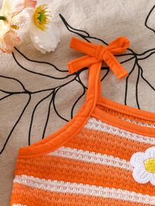 Baby Girl Tie Shoulder Camisole And Flare Pants Set, Suitable For Summer Vacation - Orange - View 4