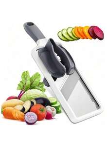 5-In-1 Vegetable Slicer Set, Multi-Function Fruit Cutter, Manual Food Shredder, Vegetable Julienne Peeler, Potato Grater, Handheld Mandoline Slicer Kitchen Tool With Interchangeable Blades For Potato, Carrot, Cucumber Shredding And Waffle Slicing, Includes Peeler - Multicolor - View 12