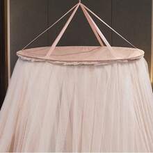 Kertnic Luxurious Bed Canopy For Girls And Adults - Double Layer Princ Canopy With Lace Round Dome Mosquito Netting For Queen/King Bed Tent Pink - 粉色 - 查看 7