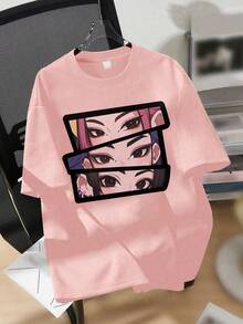 女童超大动漫眼睛T恤，漫画风格印花上衣，面料柔软舒适，夏季热门校园服饰