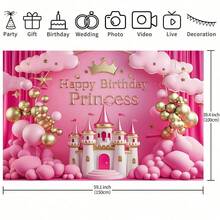 1. 粉色公主城堡生日快乐派对背景横幅 - 梦幻涤纶背景布，适用于房间、墙壁和照片装饰，饰有金色气球、星星和旗帜。非常适合派对装饰、卧室、客厅和户外活动，以及生日、周年纪念日、婚礼、照片墙和礼品。 - 彩色 - 查看 6