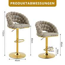Grey Velvet Bar Stools, Set Of 2, Ball Chain Backrest, Gold Plated Adjustable Frame, Elegant For Kitchen Islands, Bars And Dining Rooms. - Grey - View 4