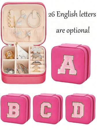 1pc Customizable Letter Jewelry Box With Floral Design, Travel Jewelry Organizer Bag, Pearl Jewelry Box, Summer Travel Jewelry Storage Box, Waterproof & Moisture-Proof PU, Organizer Box For Perfume, Bridesmaid Gift Box, Mini Jewelry Box For Earrings, Necklaces, Rings