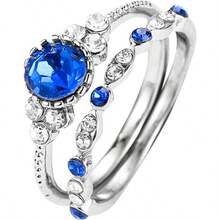 Anillo de boda de circonita cbica para mujer, anillo de propuesta de diamantes simulados, 2 unidades, apilable, bohemio - Azul + 6 - Ver 1