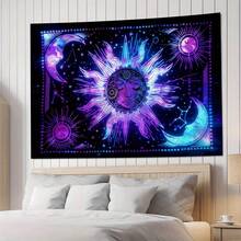 1pc Tarot Sun & Moon Deity Pattern Printed Tapestry, Modern Style Polyester Square Decorative Wall Hanging Suitable For Living Room & Bedroom - Multicolor - View 3