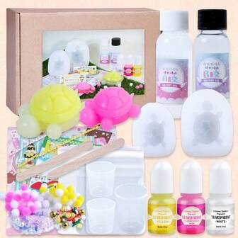 23件套软萌小乌龟制作套装 | 包含乌龟模具、软萌硅胶（35+35毫升）、3种颜色的颜料、毛球和收纳袋，非常适合初学者。