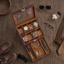 Watch Case 8 Slot Mens Watch Box Holder Organizer With Glass Lid 2-Layer Watches Display Case Mens Jewelry Box With Drawer Birthday Christmas Gifts For Men Women -8 Slot Espresso - 濃縮咖啡機+8槽 - 查看 2