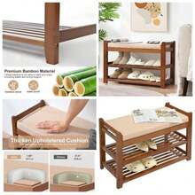 Zapatero para entrada de puerta delantera, banco de entrada de 28 pulgadas con perchero, banco de zapatos de rbol de pasillo con almacenamiento para entrada, pasillo, recmara, sala de estar - Marrón + 28 in - Ver 1