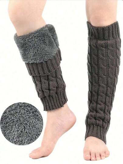 1双加厚保暖羊毛袜，添加天鹅绒纱线，女士保暖袜，针织扭结袜腿，温暖绒面，女士护腿袜和暖脚袜