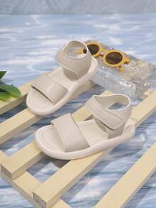 1 Pair Kids Summer Sandals, Girls Casual Fashion Versatile Open Toe Soft Bottom Comfortable Flat Sandals - Beige - View 6