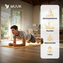 MUUK FITNESS 1 pieza Tapete de yoga antideslizante de 150x60 cm con 4 mm de grosor, tapete ligero y portátil para ejercicios de yoga, pilates, estiramientos y fitness, esterilla cómoda y estable para entrenar en casa, estudio o al aire libre - Amarillo - Ver 6