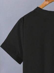 2 Stücke/Set Kleine Jungen Slogan Muster Rundhals Kurzarm T-Shirt und Shorts Lässig Outfit - Schwarz - Übersicht 6