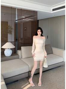 Women Short Dresses - Apricot - View 8