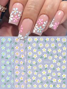 3片装3D雏菊美甲贴纸，白色、粉色、蓝色雏菊花瓣和叶子设计，DIY春夏自粘凝胶指甲油贴纸，美甲沙龙美甲装饰美甲用品 - 彩色 - 查看 11