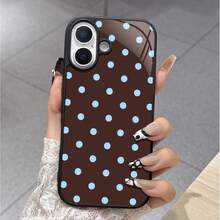 This Glossy Brown Base Light Blue Polka Dot Theme Phone Case Is Compatible With IPhone 11/11 Pro/11 Pro Max, 12/12 Pro/12 Pro Max, 13/13 Pro/13 Pro Max, 14/14 Pro/14 Pro Max, 15/15 Pro/15 Pro Max, 16/16 Pro/16 Pro Max, 17/17 Pro/17 Pro Max And Galaxy S21/S21+/S21 Ultra, Galaxy S22/S22+/S22 Ultra, Galaxy S23/S23+/S23 Ultra - Black - View 4
